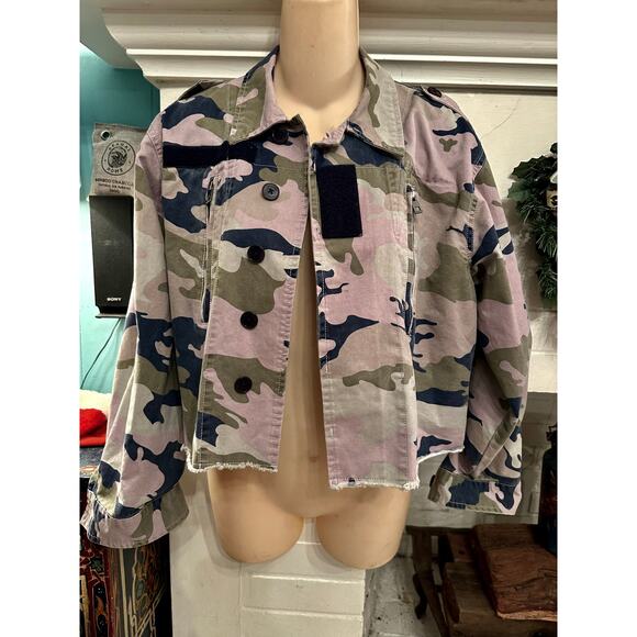 ZADIG & VOLTAIRE LAVENDER MAUVE & BLUE CAMO CAMOUFLAGE CROP JACKET - Picture 1 of 7